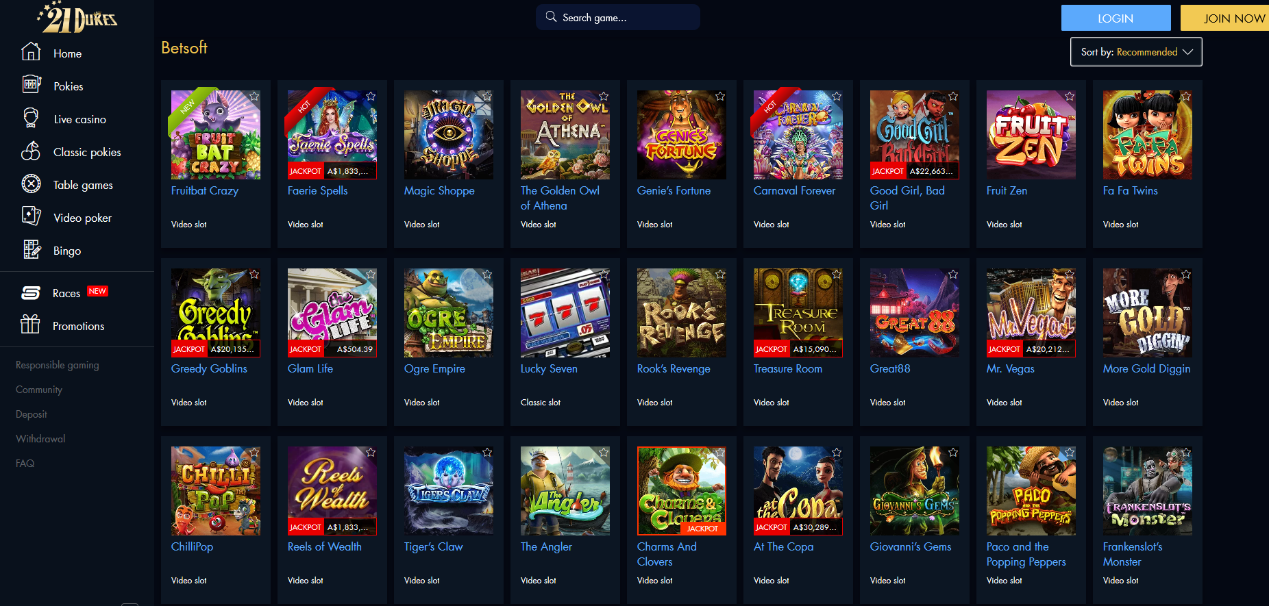 21Dukes Casino Games