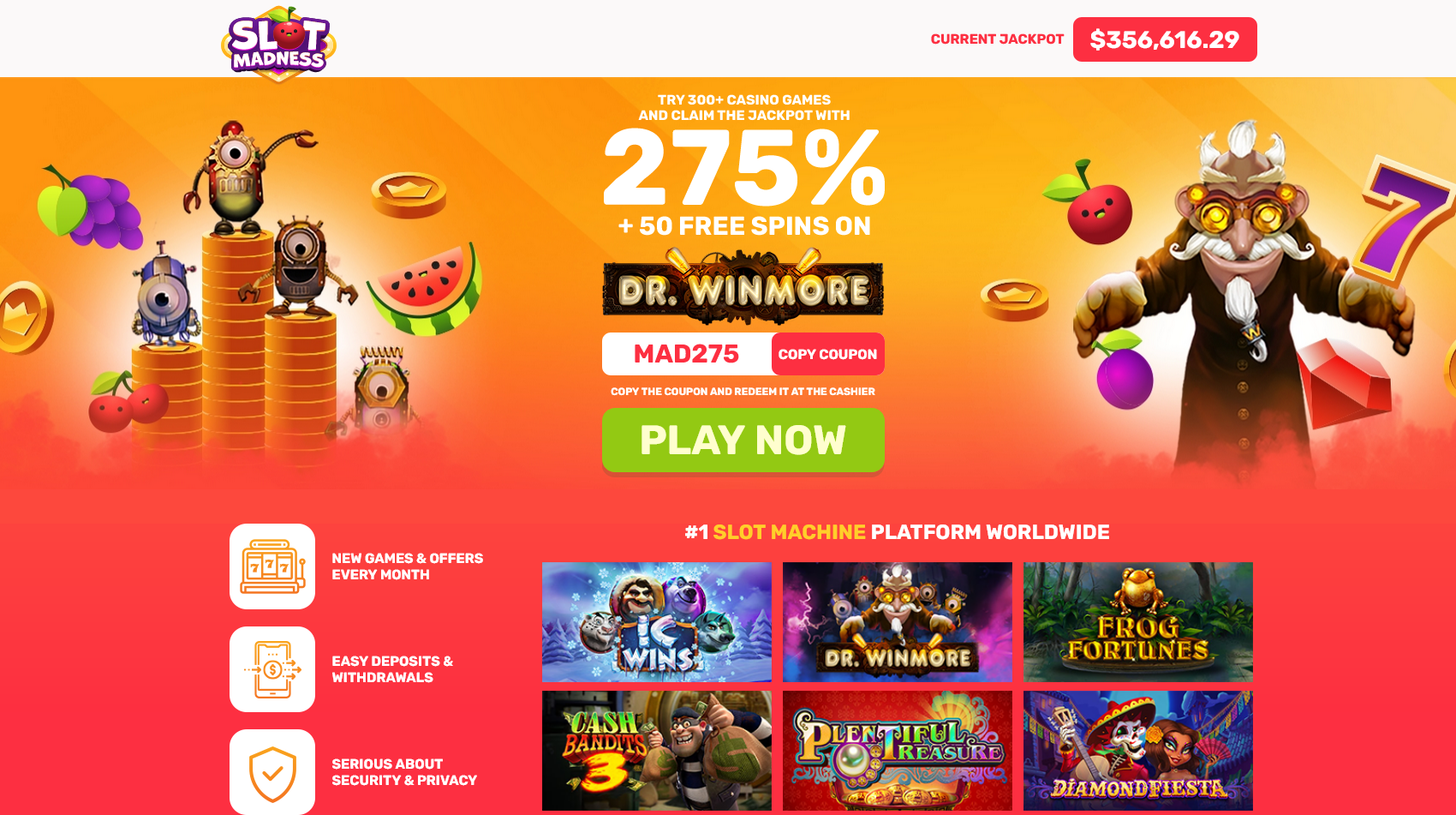 Slot Madness/275% +50 Free Spins