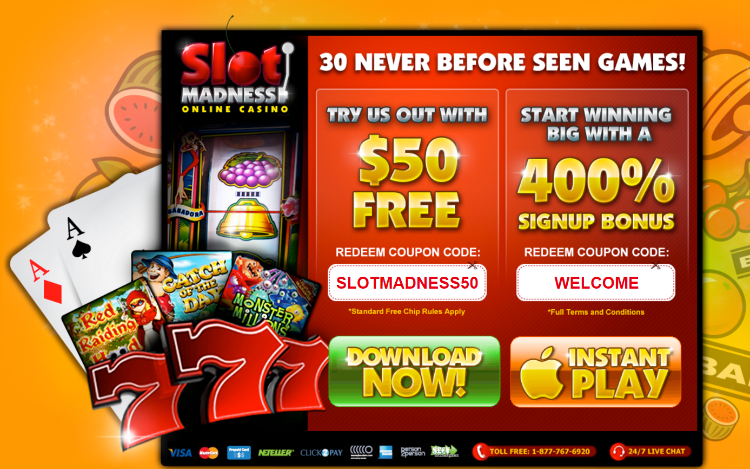 Slots Madness | 400% Signup Bonus | $50 Free Chip